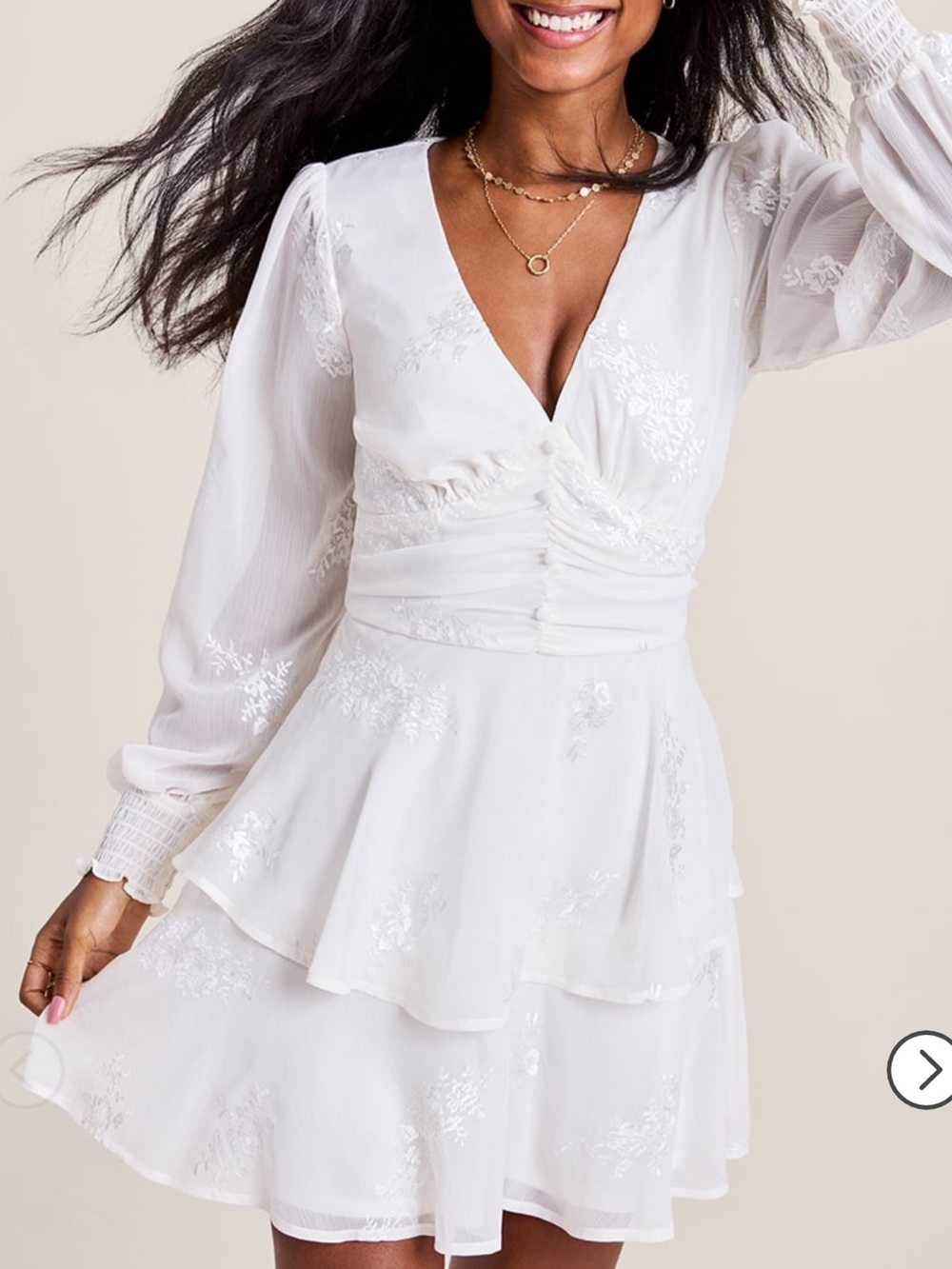 Francesca's Collections Cream Embroidered Dress